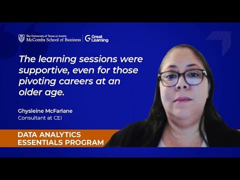 Ghysleine McFarlane Reviews Data Analytics Essentials Program | UT Austin | Great Learning